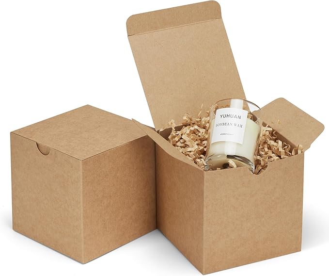 Eupako Gift Boxes 4x4x4 50 Pack Brown Kraft Paper Box with Lids Party Favor Boxes for Bridesmaids Proposal, Crafting, Cupcake, Wedding, Christmas