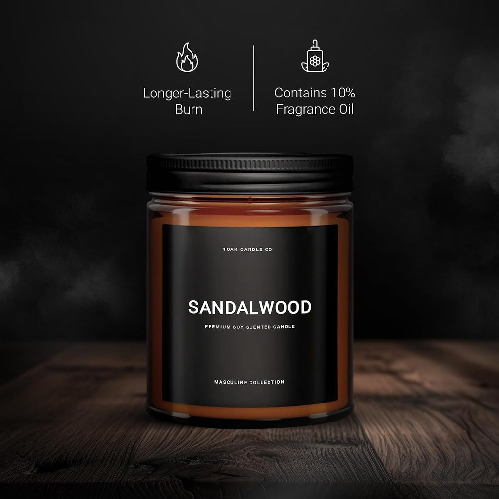 1OAK Scented Candles for Men - Sandalwood Candles - Mens Candle for Home - Masculine Candle - Long Burning Premium - Soy Wax