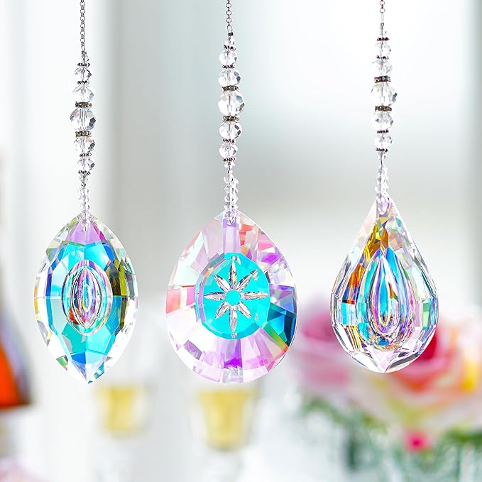 YU FENG 3PCS Crystal Suncatcher Pendant for Decor Hanging Glass Prism Rainbow Maker Light Catchers