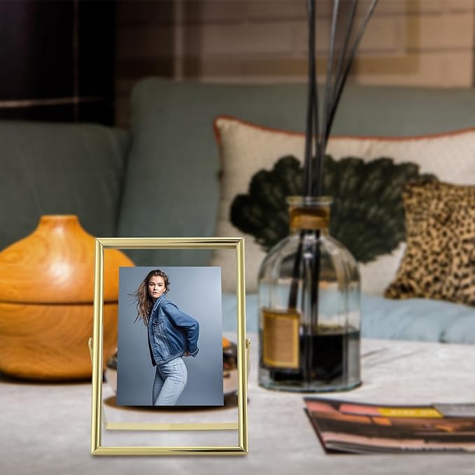 Gold Floating Frame, 4"x6", Vertical, For Picture 3.5x5, 2x3, 1x2, Small Tabletop Photo Frame, Classy Gift For Kids on Birthday