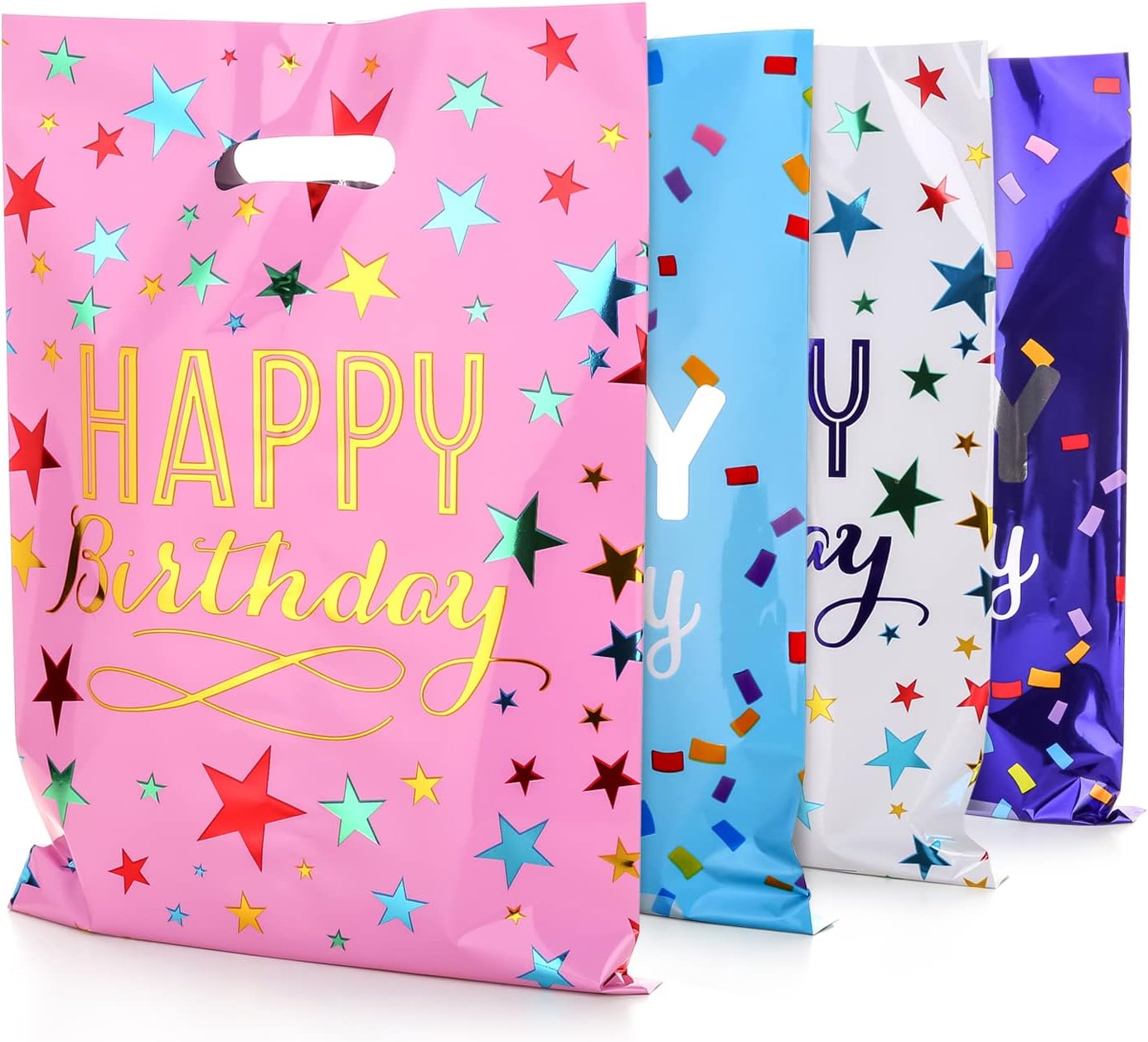 PintreeLand Happy Birthday Party Favor Bags 40 PCS, Plastic Goodies Loot Gift Bags Bulk for Kids Baby Girls & Boys Birthday Party Supples (B Style 40 Packs)