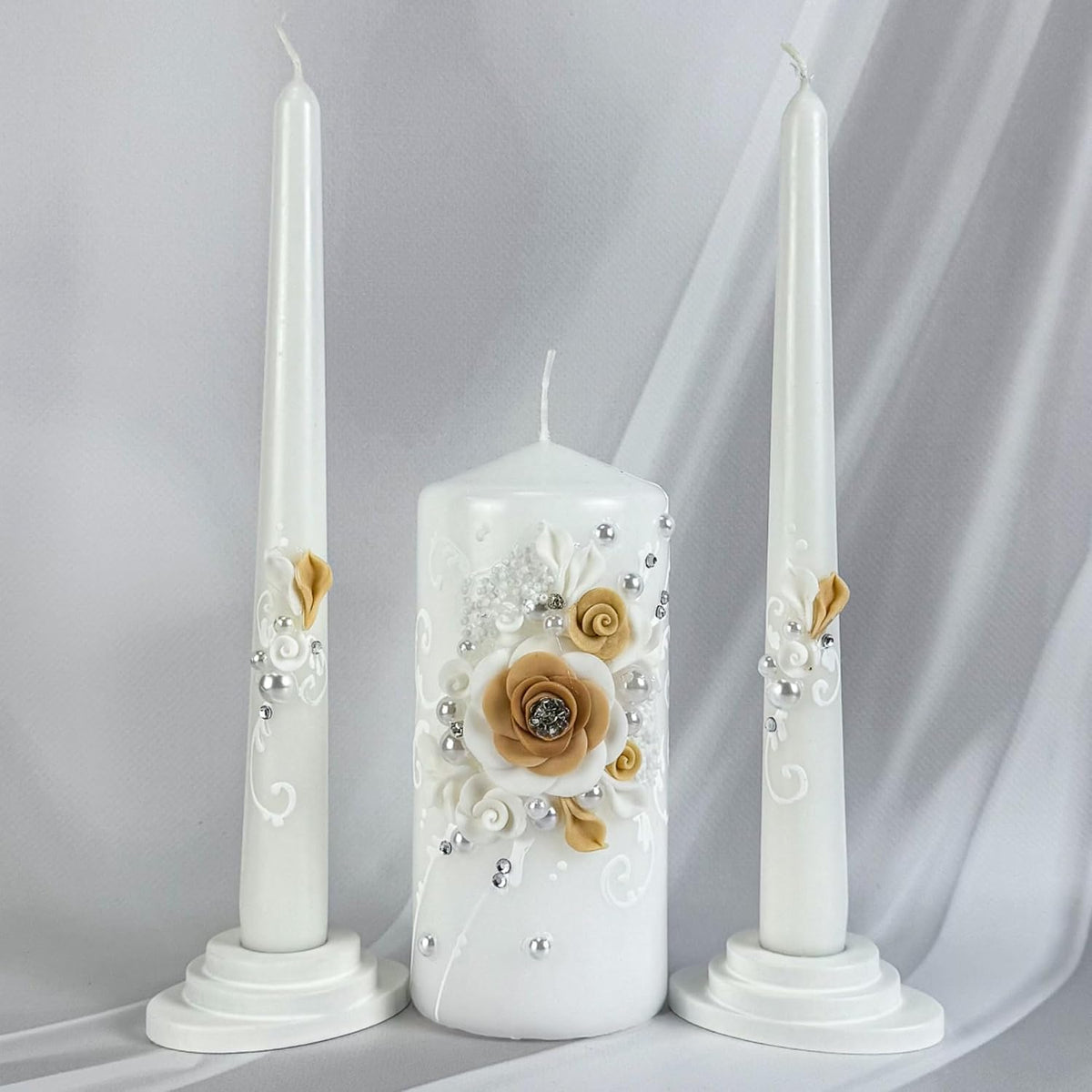 Unity Candle Set for Wedding Ceremony, Champagne Bloom, Handmade Unity Candle...