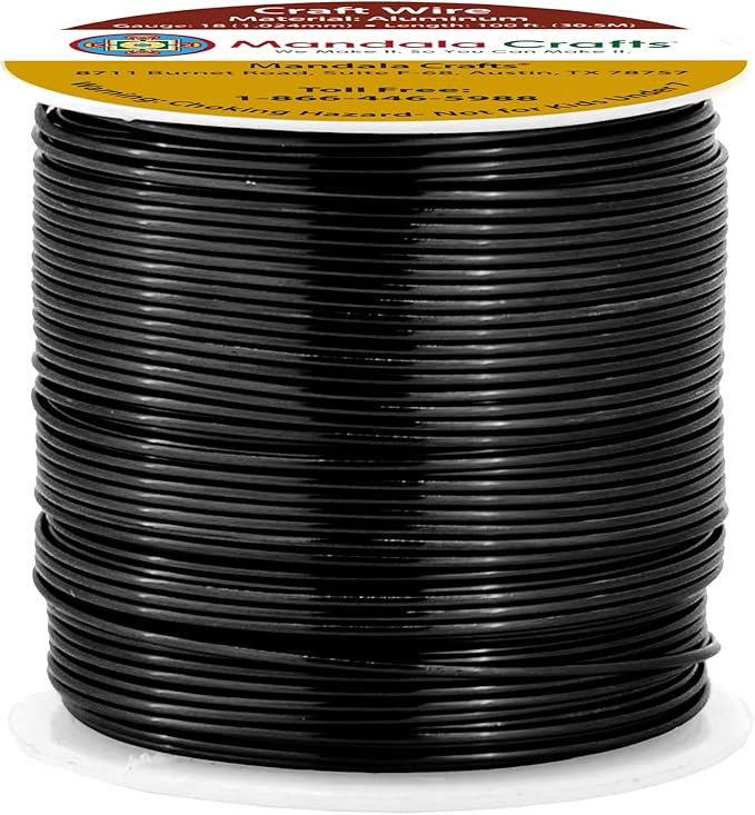 Mandala Crafts 18 Gauge Anodized Aluminum Craft Wire for Jewelry Making - 100 FT Colored Flexible Black Wire - Bendable for Bonsai Armature Crafting Sculpting