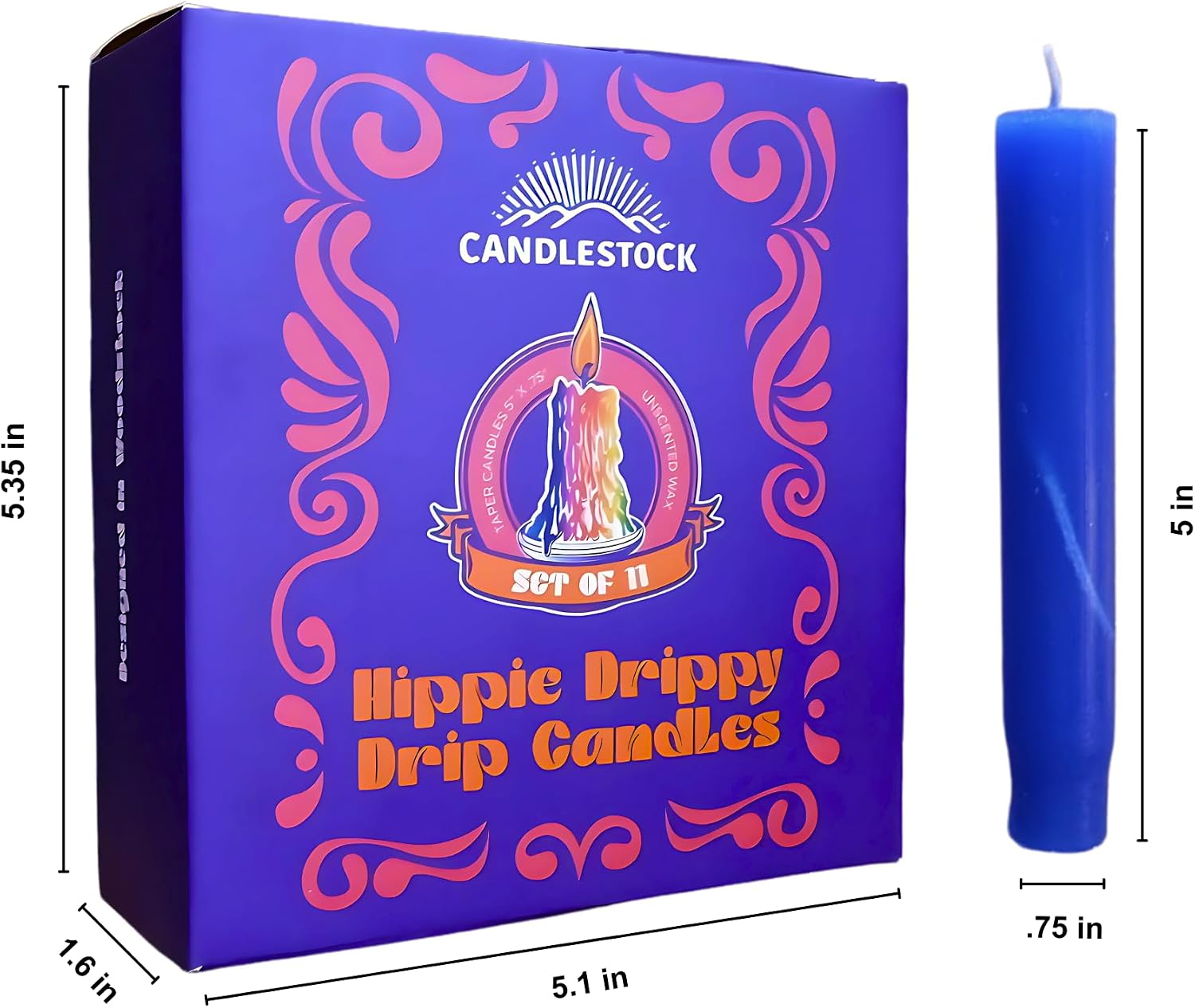 Candlestock Hippie Drippy Drip Candles - Pack of 11 Dripping Taper Candles - Wine Bottle Melting Candles (Hippie Rainbow)