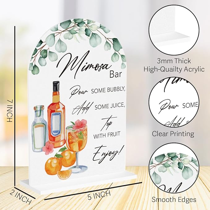 Mimosa Bar Sign for Wedding Acrylic Arch Wedding Bridal Shower Baby Shower Welcome Table Signs for Ceremony and Reception Decor Mimosa Bar Supplies 7 x 5 Inches