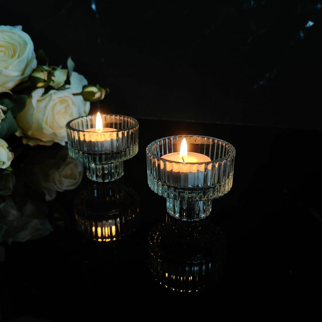 Hosley Set of 24 Glass Taper Candle Holders/Tea Light Candle Holders 2 Inches High Ideal Gift for Weddings Party Favor Reiki Meditation