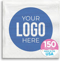 Big Dot of Happiness Custom Logo Party Napkins, Personalized Corporate Branded Business Decor, Your Logo Here White 3-Ply Paper Beverage Napkins - 150 Count
