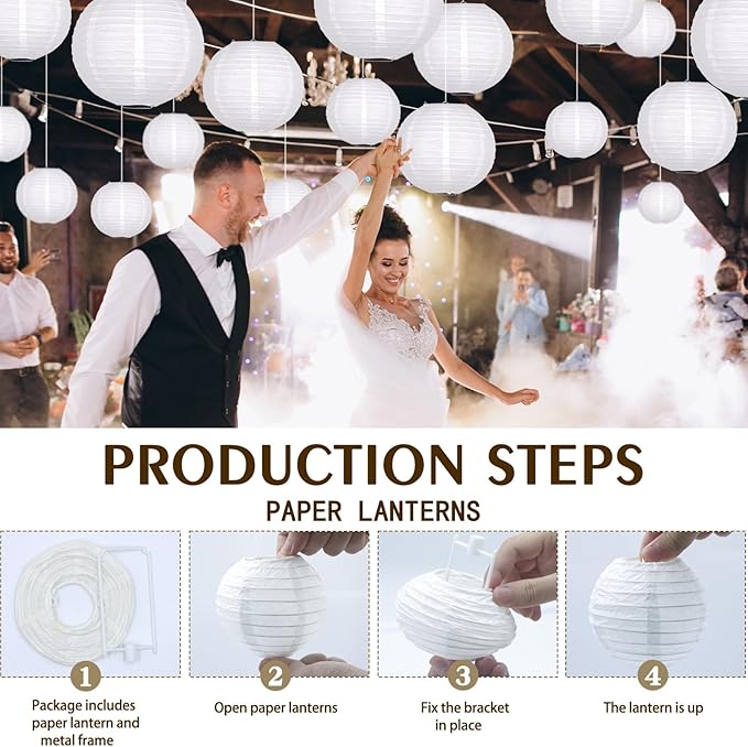 ADLKGG White Paper Lanterns Party Decorative, White Round Hanging Paper Lanterns Decorations for Graduation Wedding Engagement Birthday Party Decorations, 21pcs