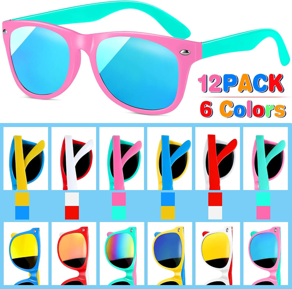 GINMIC Kids Sunglasses Bulk Party Favors, 12Pack Valentines Day Gifts UV 400 Protection Neon Sunglasses for Boys and Girls, Party Favor, Birthday Classroom Goodie Bags Party Supplies.