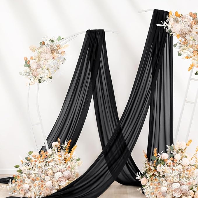 Black Wedding Arch Draping Fabric 2 Panels 29" x 20 FT Black Drapes for Backdrop Sheer Curtains Wedding Drapes for Romantic Bridal Baby Shower Ceremony Birthday Party Fall Outdoor Events