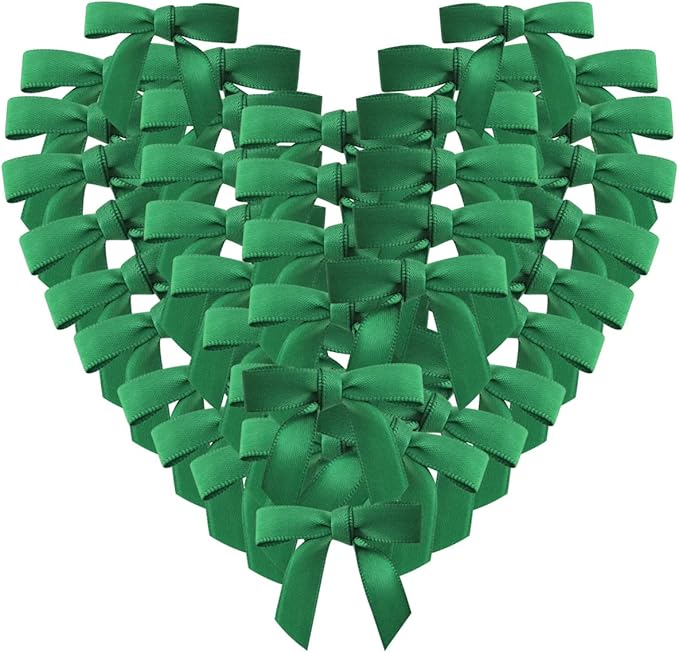 50pcs 1.5 inch Mini Satin Ribbon Bows for Crafts Green Mini Bows Appliques Craft for Appliques Embellishment(3/8",Green)