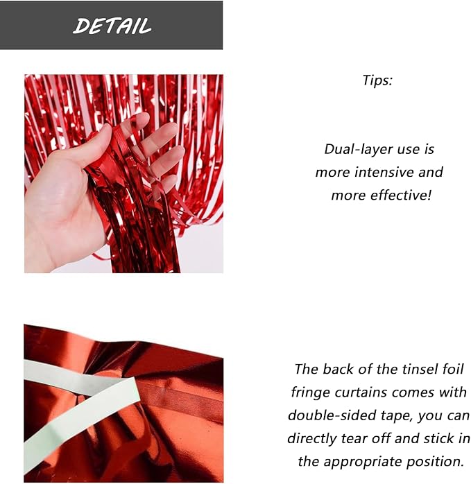 Red Foil Fringe Curtain 3.3×8.3FT 2 Packs, Metallic Tinsel Curtains Party Streamers for Birthday Graduation Baby Shower Decoration (2pcs,3.3FT×8.3FT, Red)