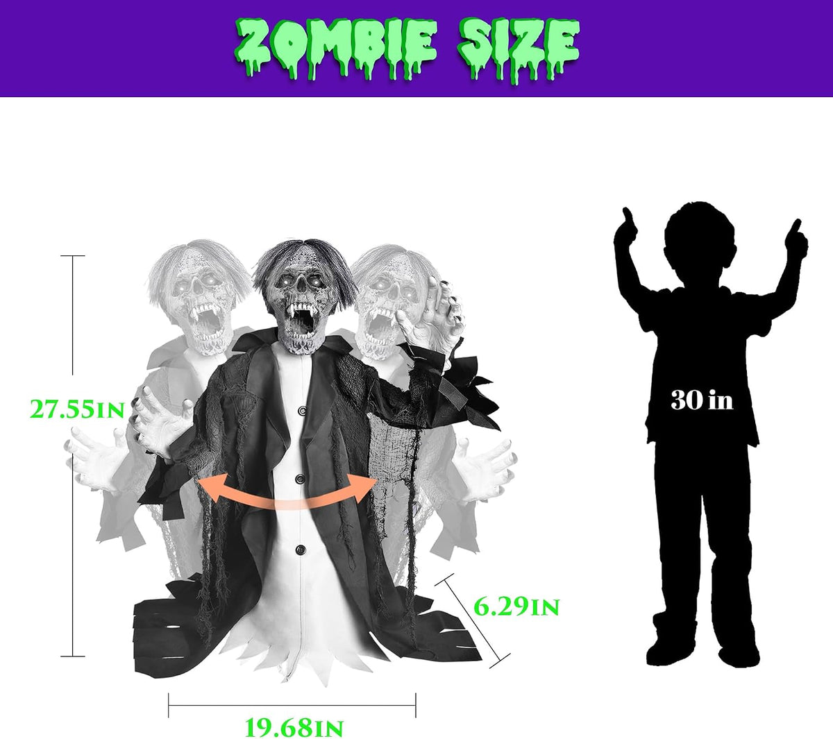 Halloween Animatronic Zombie Groundbreaker Decoration, 2.3 FT Motion & So...