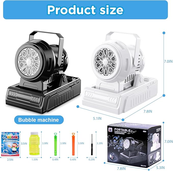 SHCKE Automatic Bubble Machine 10 Holes Bubble Blower,Plug in or Battery Operated Portable Bubble Maker,20000+ Big Bubbles Per Minute Bubbles for Outdoor Wedding Birthday Easter Party