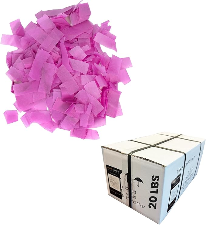Ultimate Confetti, Pink Biodegradable Confetti - Rectangular Fluttering Tissue Paper Confetti for Cannon and Launcher use – Best for Gender Reveal, Parties, Concerts and Weddings - 20 lb, 320 oz