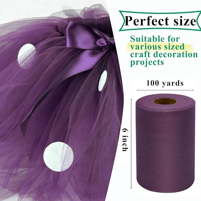 Tulle Fabric Rolls 6 Inch by 100 Yards (300 feet) Fabric Spool Tulle Ribbon for DIY Tutu Bow Halloween Baby Shower Birthday Party Wedding Decorations Christmas Craft Supplies (Amethyst)