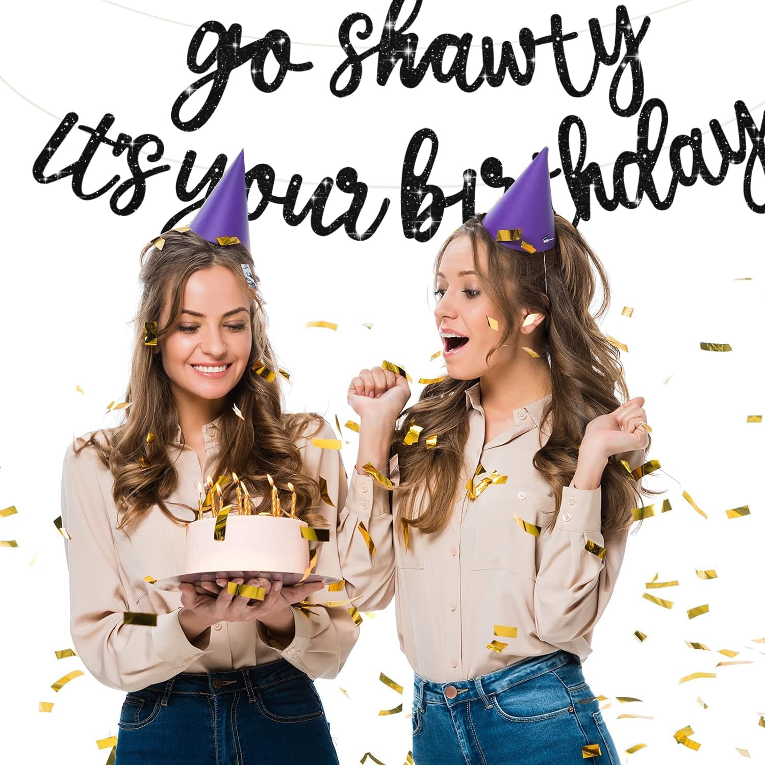 BEISHIDA Go Shawty It's Your Birthday Banner NO DIY Hip Hop Theme Happy Birthday Banner Pre-Strung Rap Theme Happy Birthday Sign for Man Women birthday Party Supply Glitter Black