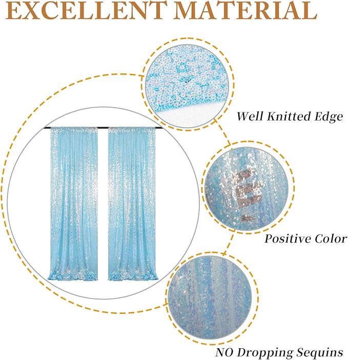 ShinyBeauty 4FTx8FT Iridescent Aqua Sequin Photo Backdrop | Glitter Fabric Wedding Party Background | Mermaid Theme Curtains (2 Panels) - Sparkly & Elegant Decor for Events