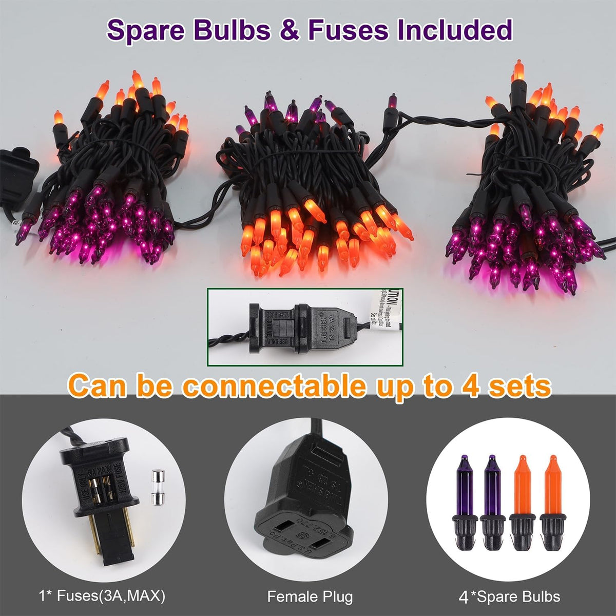 LJLNION 3 Sets Halloween Lights, 29ft 150 Count Black Wire Fairy Mini Lights,...