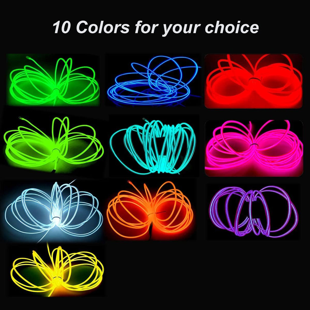 MaxLax EL Wire Red, 2M Portable Battery Pack Neon Light Strip 360° Cuttable Glowing Rope Lights for Parties, Halloween, DIY Decoration