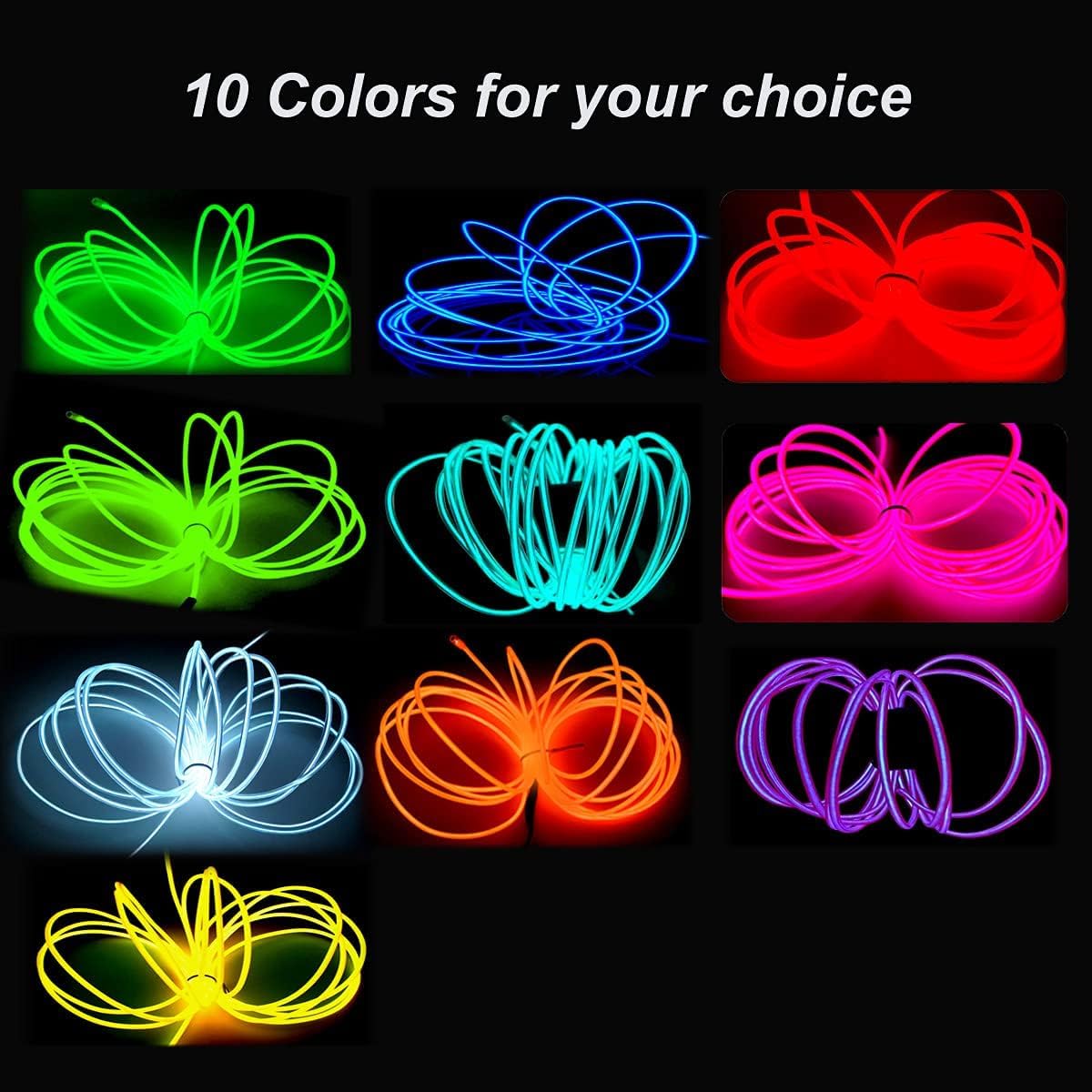 MaxLax EL Wire Red, 2M Portable Battery Pack Neon Light Strip 360° Cuttable Glowing Rope Lights for Parties, Halloween, DIY Decoration