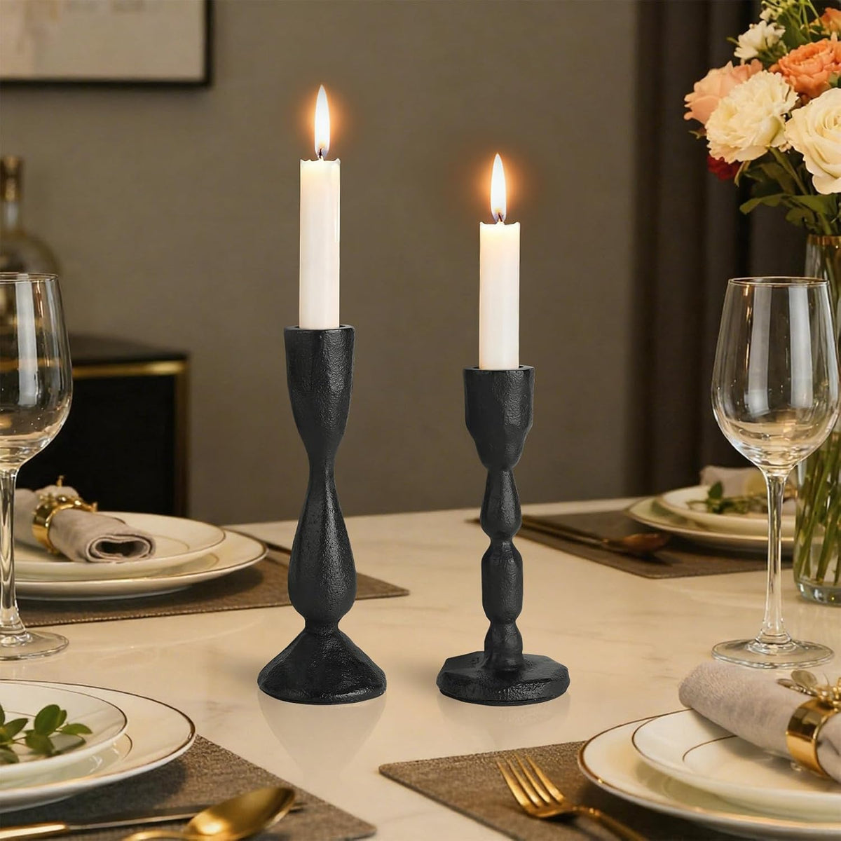 Black Taper Candle Holders Set of 2 Vintage Iron Black Candlestick Holder