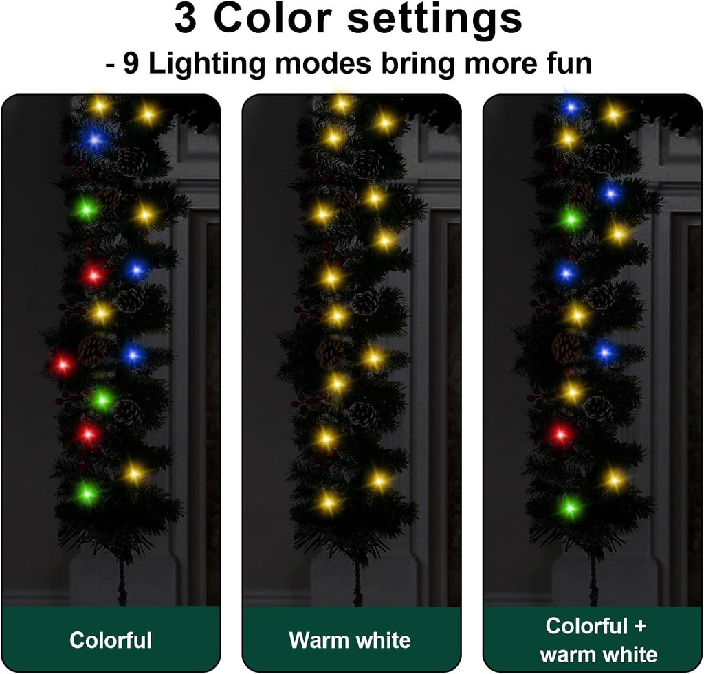 christmas garland with lights - 10ft waterproof battery, side view
