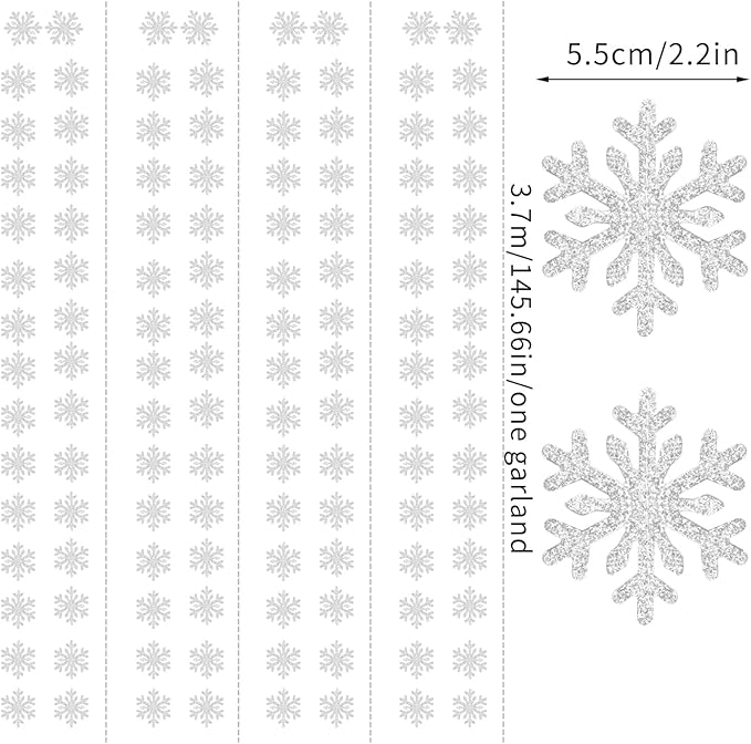 Snowflake-Snow Silver Christmas Party-Decoration Garland - 52ft Frozen Winter Wonderland Ornaments Hanging Paper Streamers,New Years Birthday Baby Shower Wedding Holiday Ceiling Decor Hugfond