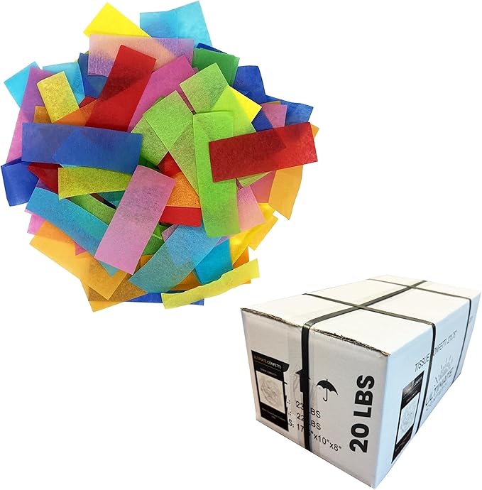 Ultimate Confetti, Multicolor Biodegradable Confetti - Rectangular Fluttering Tissue Paper Confetti for Cannon and Launcher use – Best for Gender Reveal, Parties, Concerts and Weddings - 20 lb, 320 oz