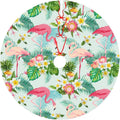 Flamingo Christmas Tree Skirt for Xmas Holiday Party Supplies Large Tree Mat Decor, Tropical Summer Pink Flamingo Palm Leaves Flowers Ornaments 30"