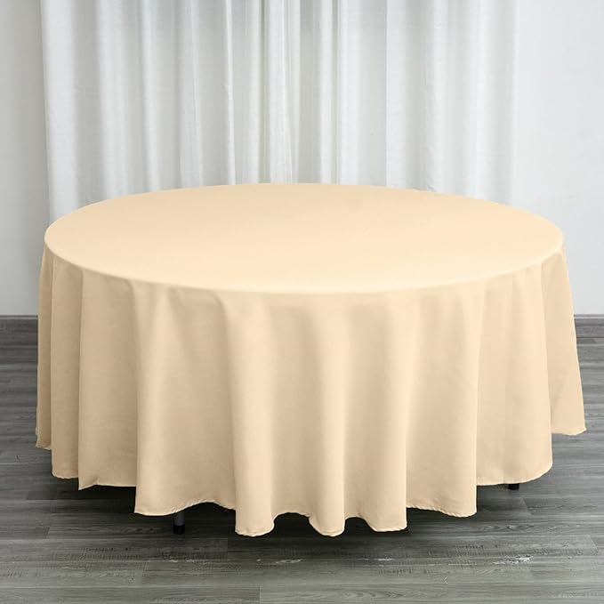Efavormart Round Tablecloth, 108 Inch Stain & Wrinkle Resistant Washable Table Cloth, Decorative Polyester Fabric Table Cover for Banquet, Wedding, Dining- Beige
