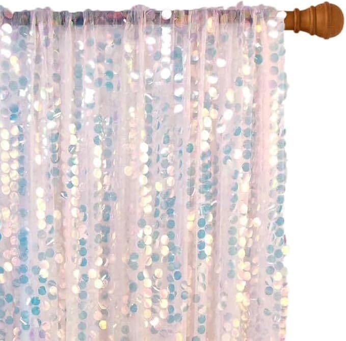 HH 9x9FT Iridescent Sequin Backdrop Curtains, 2 Panel Photography Backdrop Glitter Curtains Fabric Background, Large Shimmer Backdrop Drapes for Christmas Wedding Party Decor