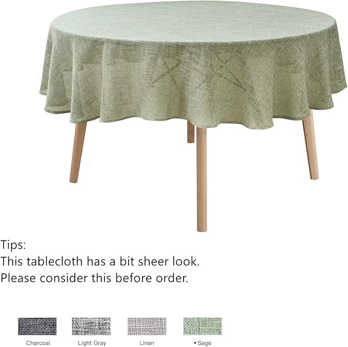 maxmill Flaxy Faux Linen Tablecloth with 2-Tone Slubby Texture Wrinkle Resistant Anti-Shrink Soft Table Cloth for Kitchen Dining Restaurant Tabletop for Event Holiday Dinner Round 70 Inch Sage