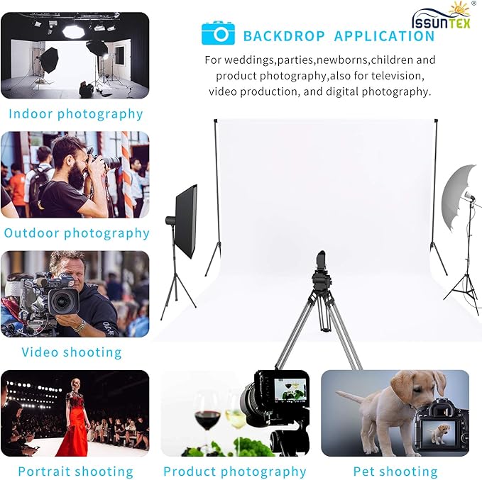 ISSUNTEX 6X9 ft Background Polyester Backdrop, Photo Studio, Collapsible High Density Screen for Video Photography and Television-White