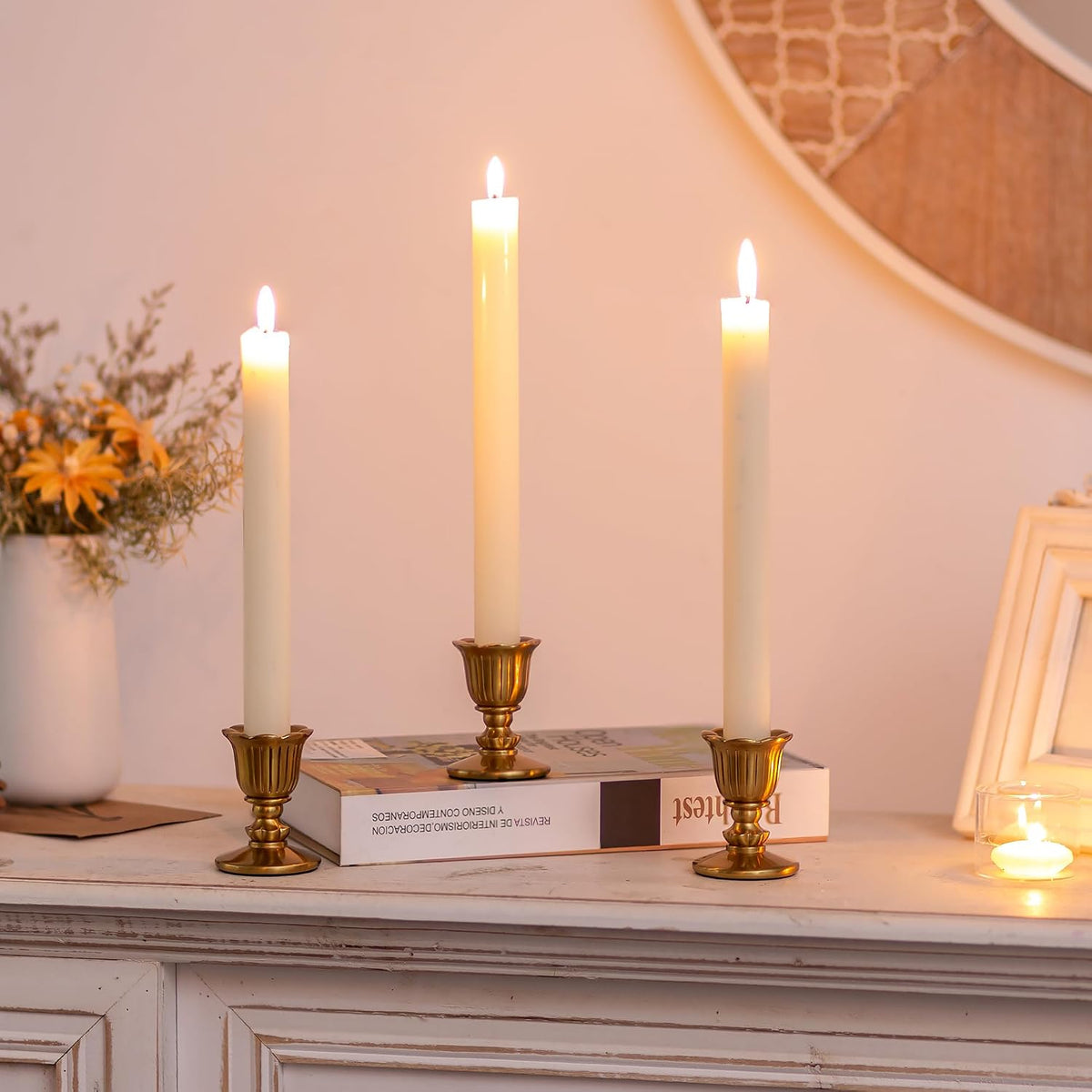 Vintage Candlestick Candle Holders Brass - Romadedi Taper Gold Candle Stick V...