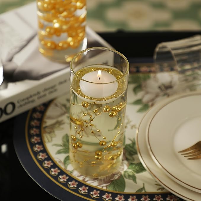 Set of 12 Pcs Glass Cylinder Vases for Centerpieces with 18 Pcs White Floating Candles for Centerpieces Glass Candle Holder for Table Shelf Wedding Party Home Decor (4"+6"+8"+10")