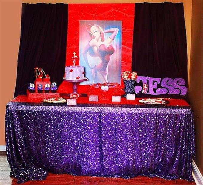 QueenDream Tablecloth 90x156 Rectangle Sequin Tablecloth Purple Wedding Table Linens Glitter Birthday Bridal Party Indoor Outdoor Decorations