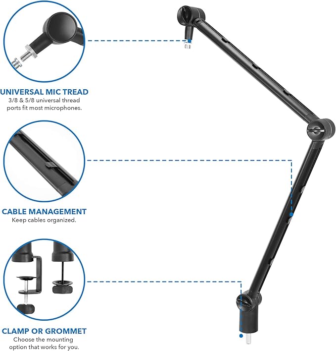 MOUNT-IT! Adjustable Microphone Boom Arm [3/8’’ to 5/8’’ Screw Adapter] Suspension Scissor Mic Stand, Desk Mount For Blue Snowball, Yeti, & Other Studio and Gaming Microphones (With Cable Management)