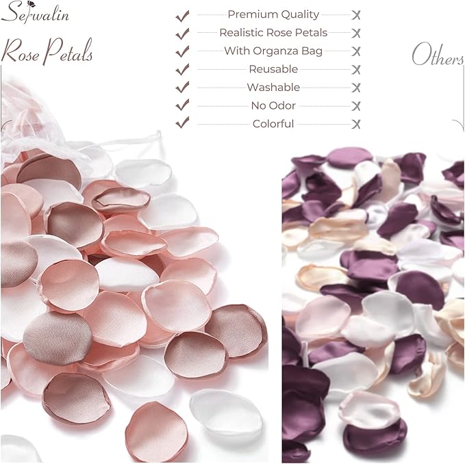 Serwalin 300Pcs Silk Rose Petals Artificial Flower Petals for Weddings Nude Pink Petals for Romantic Night Petals for Flower Girl Basket Wedding Proposal Aisle Table Decor (3 Color Mixes)