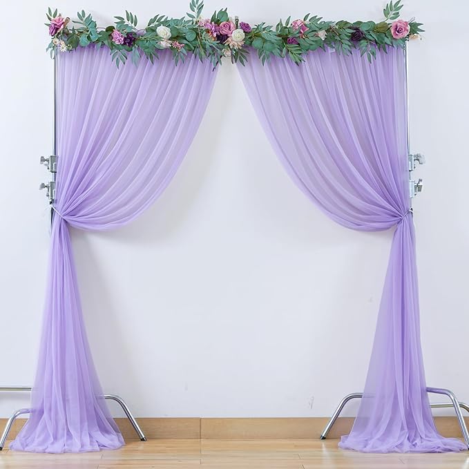 10x10ft Purple Tulle Backdrop Curtain for Parites, Sheer Backdrop Curtains for Wedding Baby Shower Birthday Party Photo Shoot Decorations