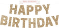 Pre-Strung Happy Birthday Banner - Gold Glitter Birthday Party Banner | No DIY - Pre-Strung on 8 ft Strands - Gold Glitter Bday Party Decorations & Decor for Men & Women