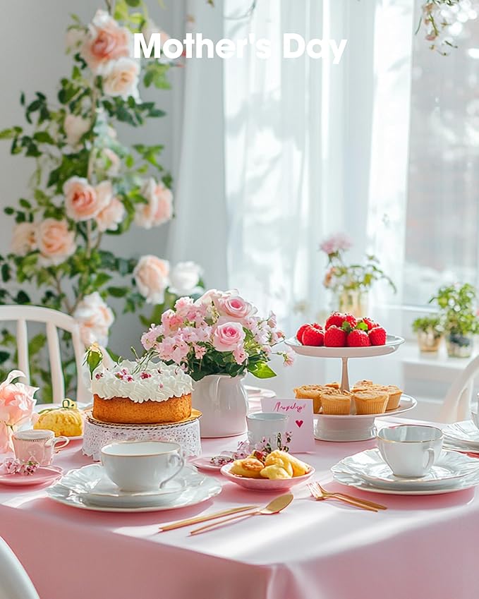 Pureegg Plastic Table Cloth Disposable 10 Pack, 54 x 108 Inch Table Cloths, Easter Party, Valentines, Mothers Day Decorations, Tablecloths, Rectangle, Pastel Plastic Cover, Leakproof & Sturdy, Pink