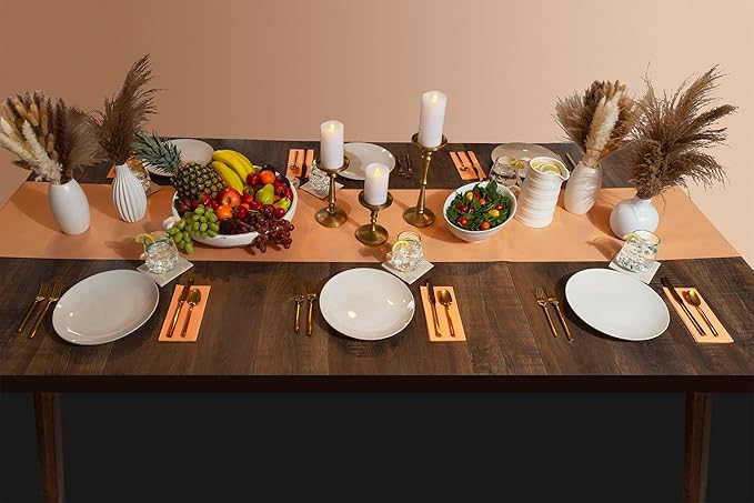 American Homestead Paper Table Runner Roll - 78 ft. Disposable Linen-Like Table Cover Roll - 20 Perforated Table Runners (16" x 48") for Parties, Weddings, and Events - Peach