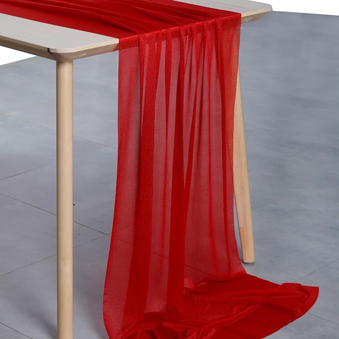 MDS Halloween Chiffon Table Runner - 25 Pack, 29 x 170 Inches, 14ft Each - Sheer Spooky Table Runners for Haunted House Parties, Trick-or-Treat Tables, Witchy Décor, Wedding & Events - Red