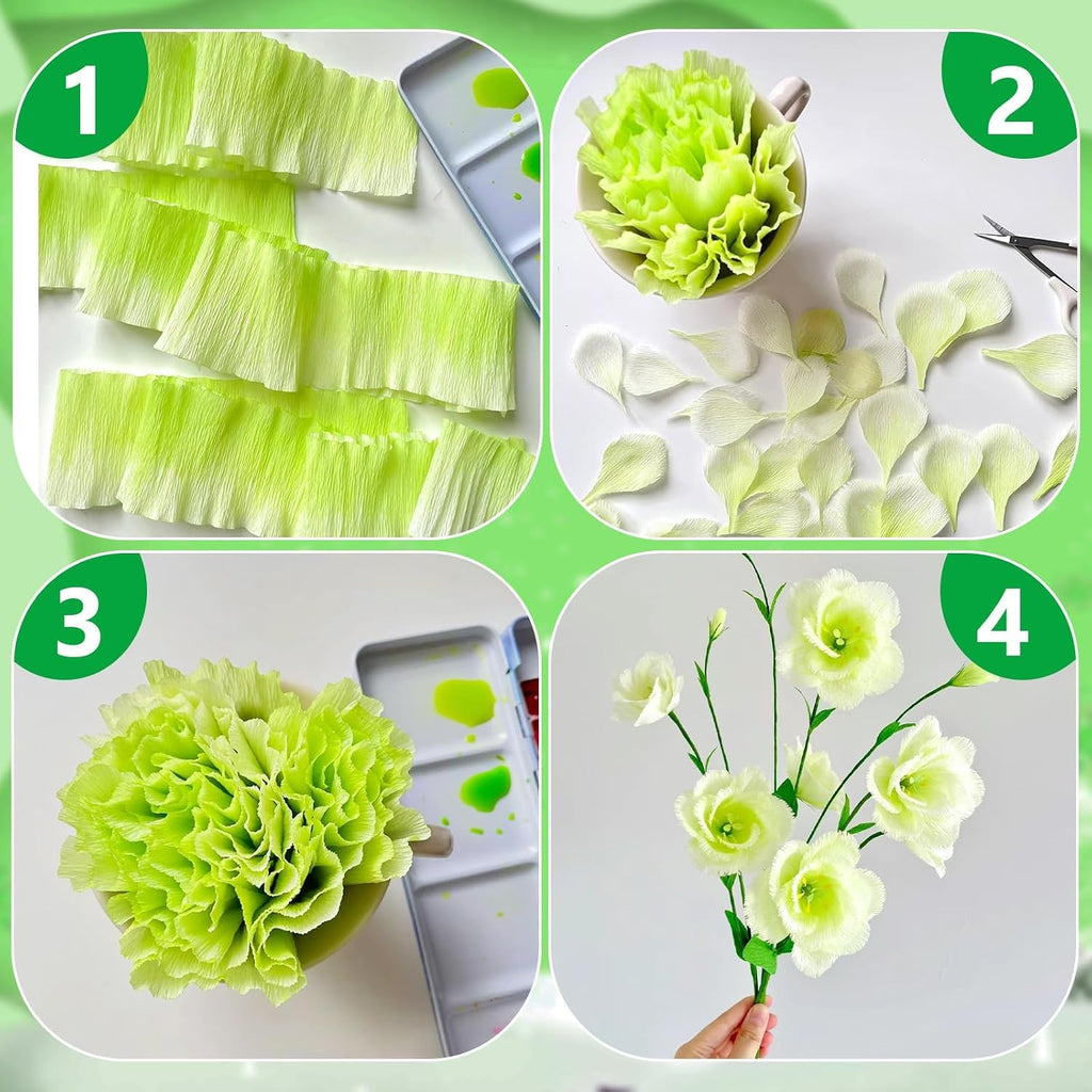 4Rolls Crepe Paper Streamers for Wedding Decorations, Green Paper Streamers for Birthday Bachelorette Party Bridal Baby Shower, Anniversary Party Backdrop Decorations