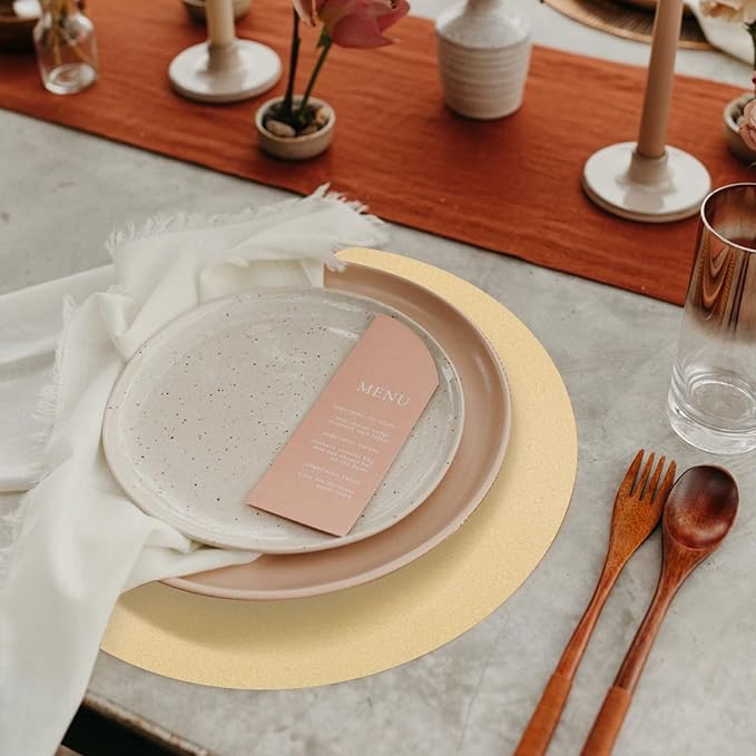 50 Pieces Kraft Paper Place Mats Brown Round Disposable Table Mats Decorative Placemats for Wedding Bridal Shower Black Birthday Party Dining Decor