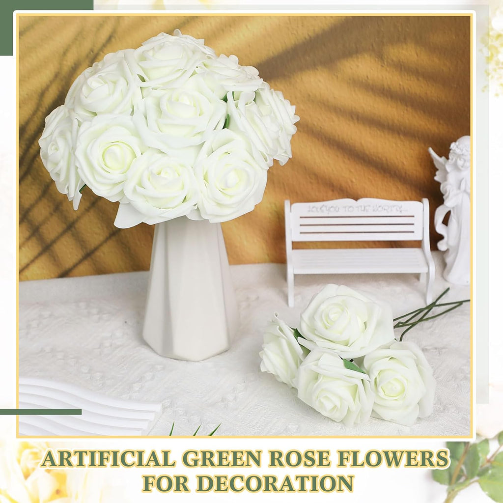 tigeen 200 pack white artificial roses with stems, package contents