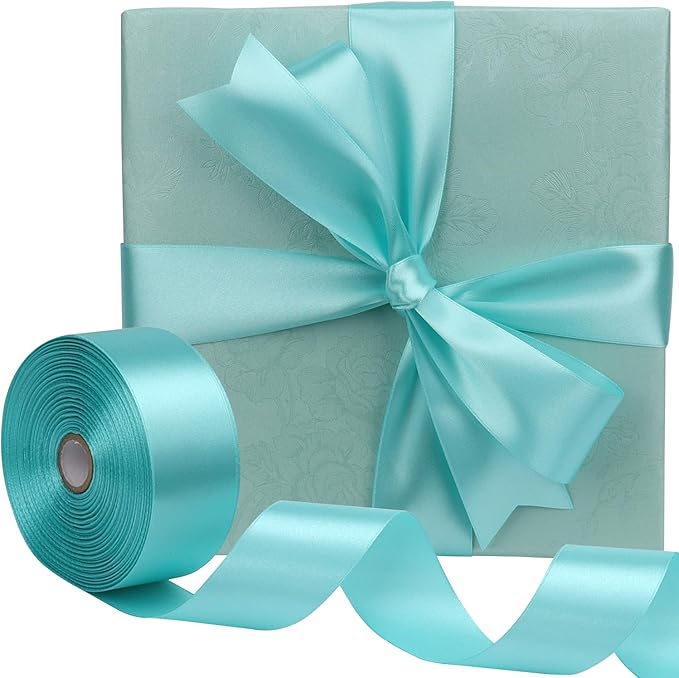 Lake Blue Solid Satin Ribbon 1-1/2 Inch 50 Yards Solid Polyester Fabric Ribbon for Gift Wrapping Wedding Christmas Baby Shower Birthday Party Decoration Handmade Immortal Flower Craft