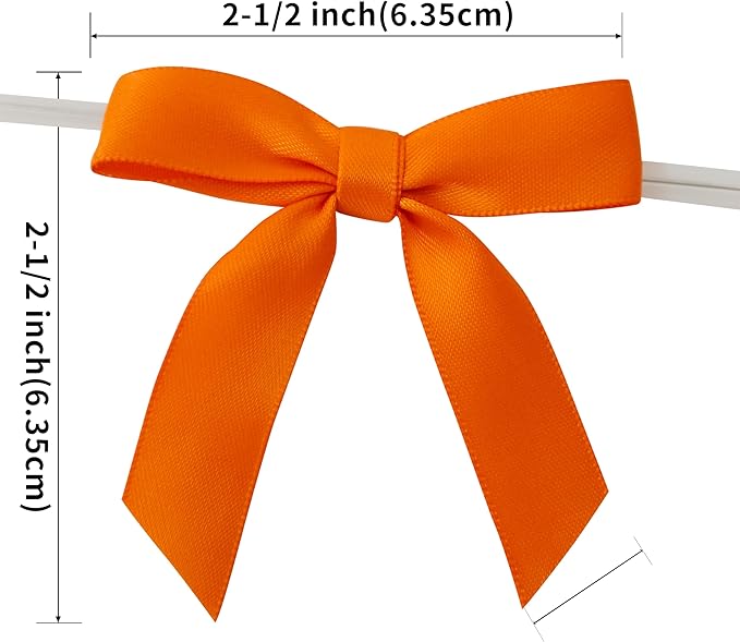50pcs 2-1/2" Orange Twist Ties Satin Ribbon Bows in Pumpkin Color for Thanks Giving Halloween Wrapping Twist Tie Bows Hot Cutting(Orange)