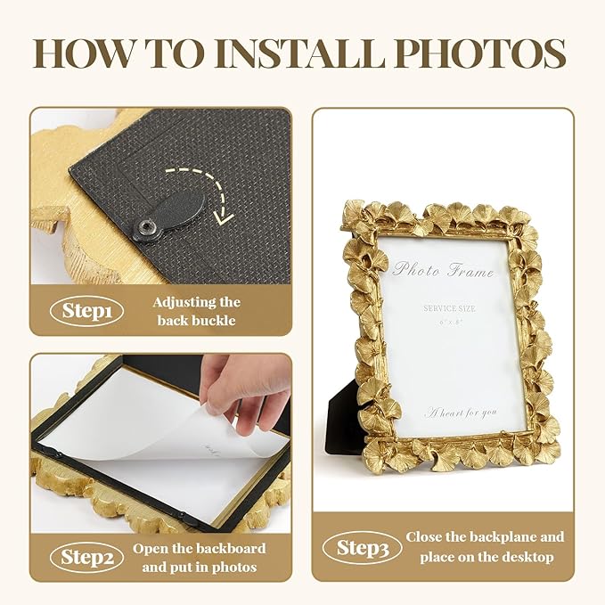 Cuspin 6x8 Picture Frame Gold, Vintage Ornate Leaf Textured Hand-Crafted Resin with Glass Front Antique Photo Frame for Tabletop Display, Retro Design Home Decor